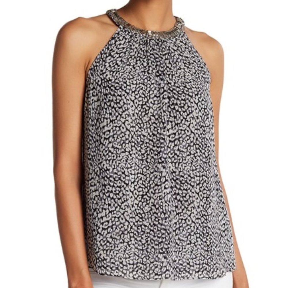 Joie Katella Embellished Leopard Print Silk Blouse Halter